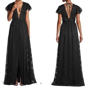 Aidan by Aidan Mattox
Plunging V-Neck Flutter Sleeve Gown